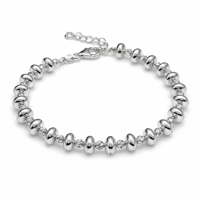 Bracciale in argento 925 con dischetti e sferette diamantate