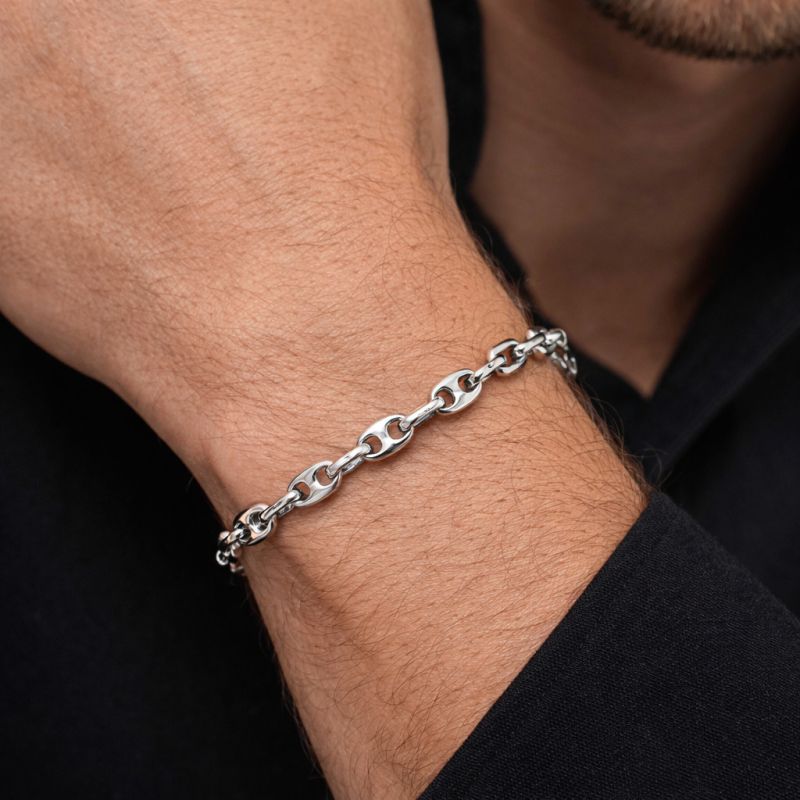 Bracciale in argento maglia marina + staffa