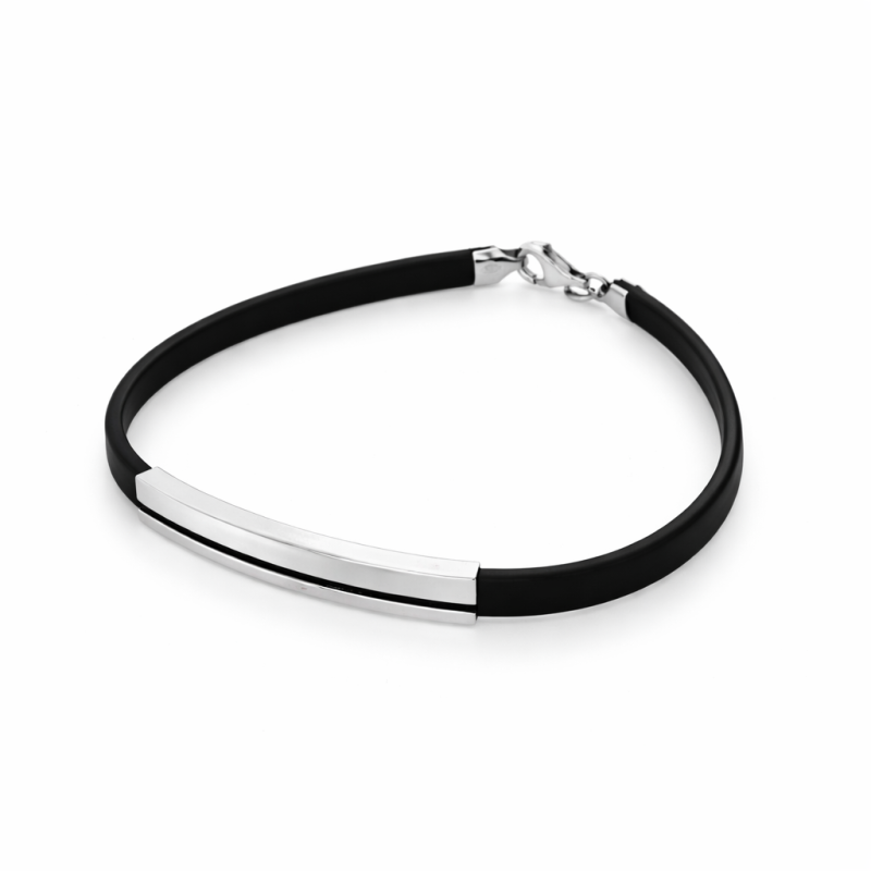 Bracciale in argento 925 e caucciù personalizzabile