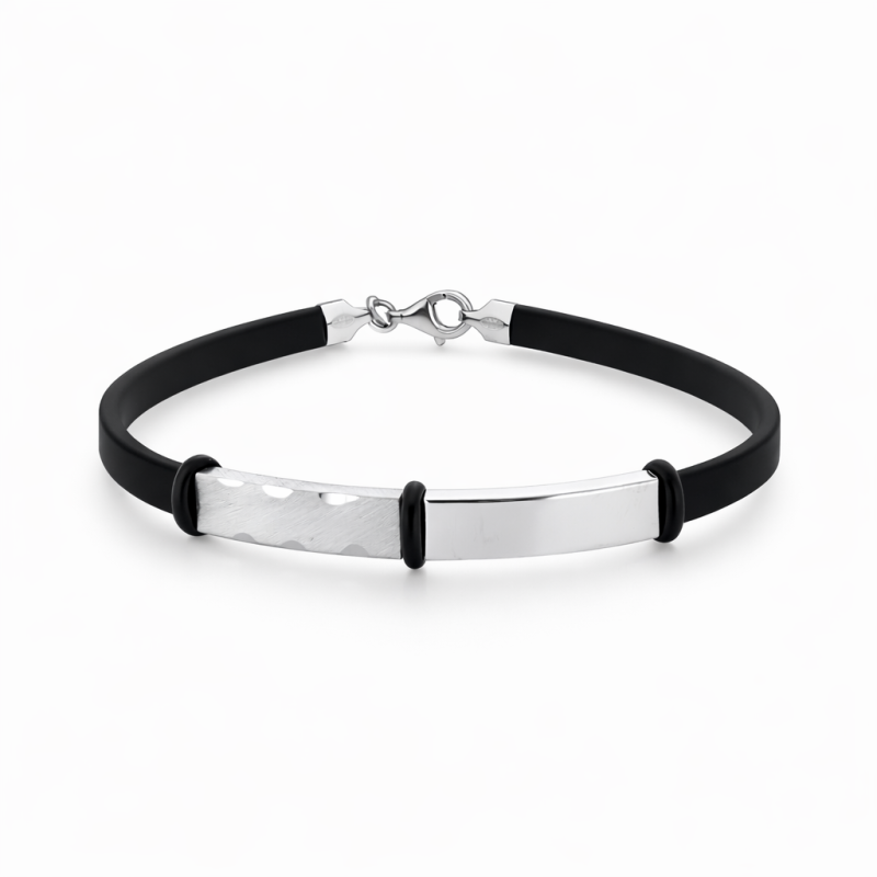 Bracciale in argento 925 e caucciù personalizzabile