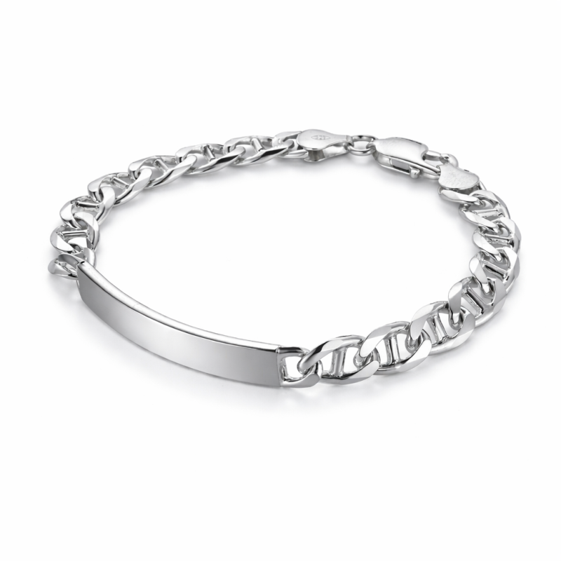 Bracciale in argento 925 maglia traversino con targa personalizzabile