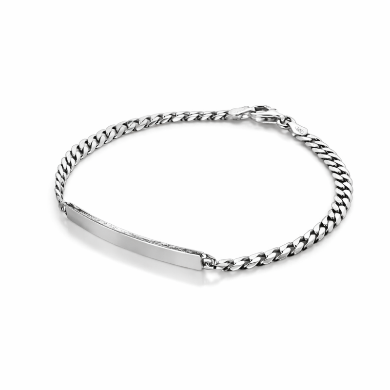 Bracciale in argento 925 maglia cubana-grumetta con targa personalizzabile