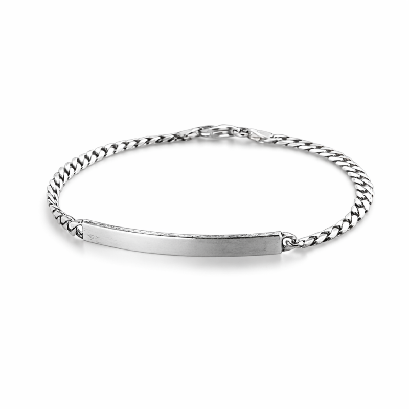 Bracciale in argento 925 maglia cubana-grumetta con targa personalizzabile