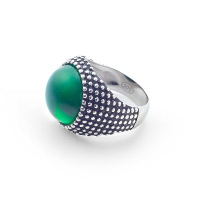 SIGNUM - Anello puntinato in argento con pietra cabochon del tuo segno zodiacale