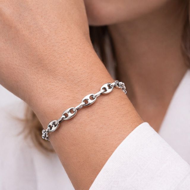 Bracciale in argento maglia marina + staffa