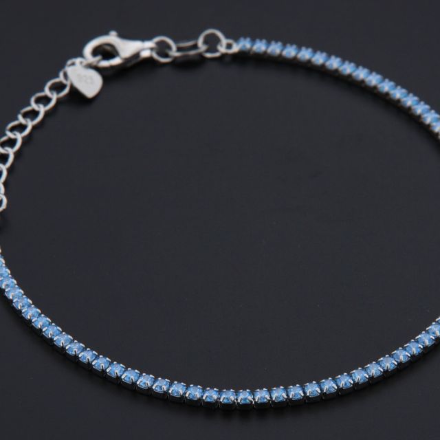 Bracciale tennis argento pietre azzurre