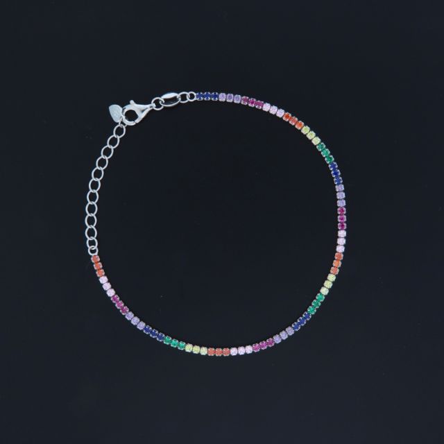 Bracciale tennis argento pietre multicolor