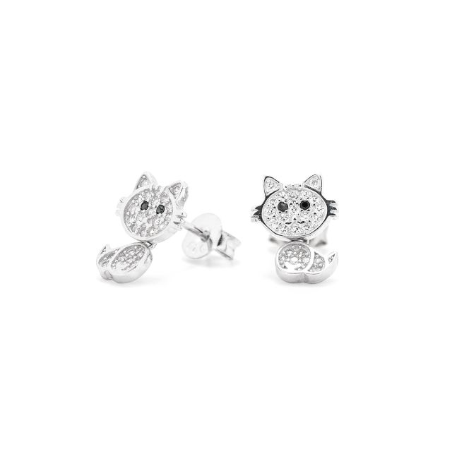 Orecchini in argento a forma di gatto semipendente