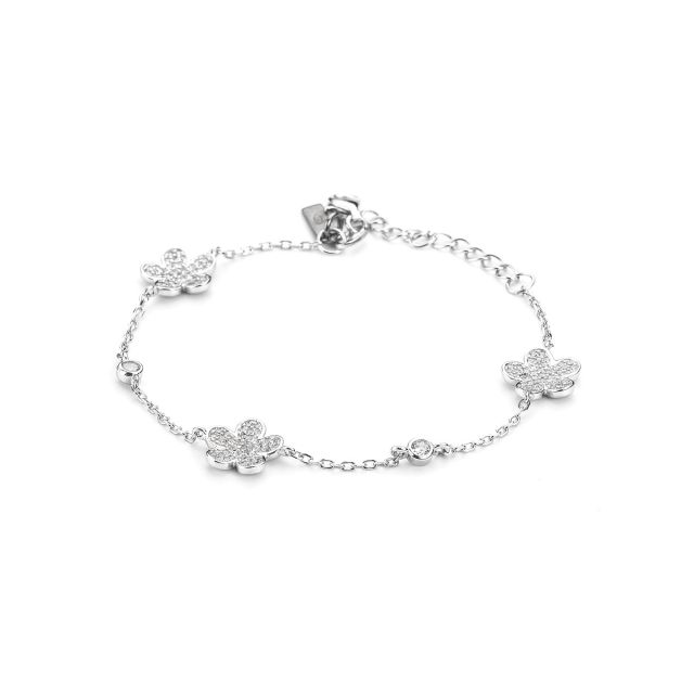 Bracciale in argento con tre fiori e zirconi