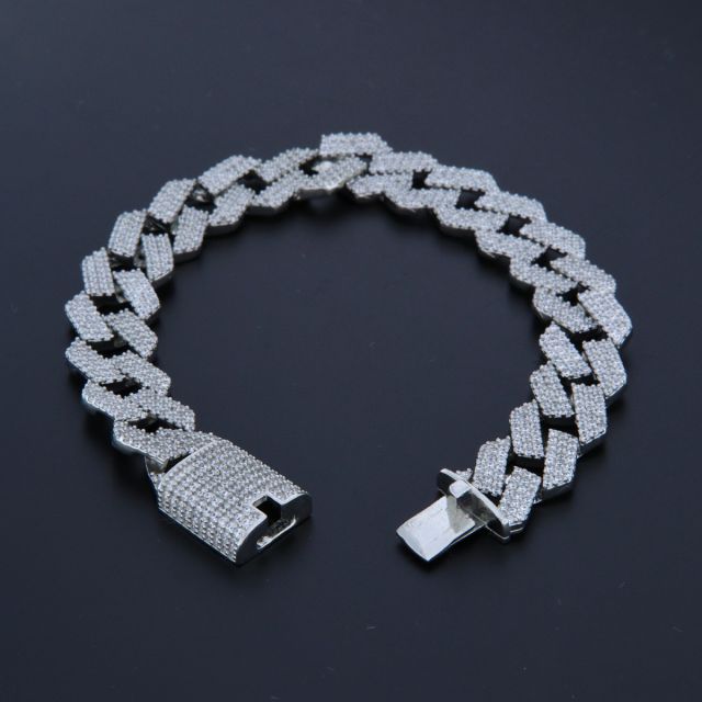 bracciale cubana quadra  11.5 mm argento con zirconi taglio brillante