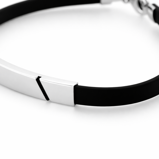 Bracciale in argento 925 e caucciù personalizzabile