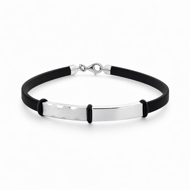 Bracciale in argento 925 e caucciù personalizzabile