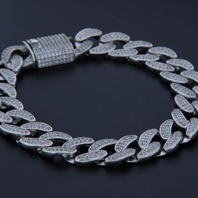 bracciale cubana 12 mm argento con zirconi taglio brillante