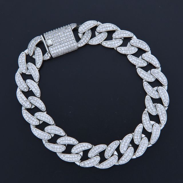 bracciale cubana 12 mm argento con zirconi taglio brillante