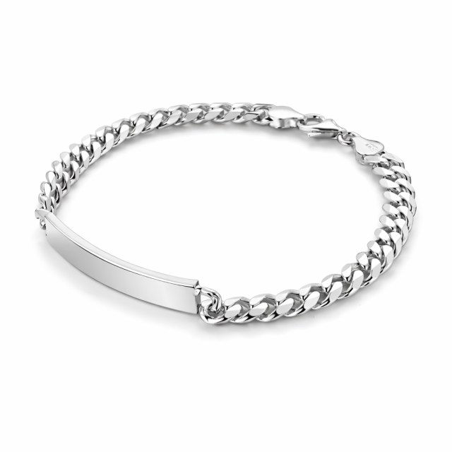 Bracciale in argento 925 maglia cubana-grumetta con targa personalizzabile