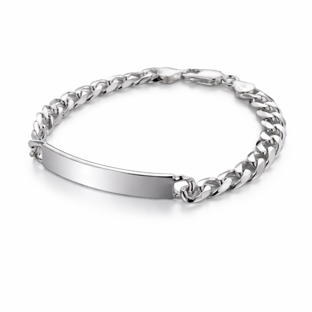Bracciale in argento 925 maglia cubana-grumetta con targa personalizzabile