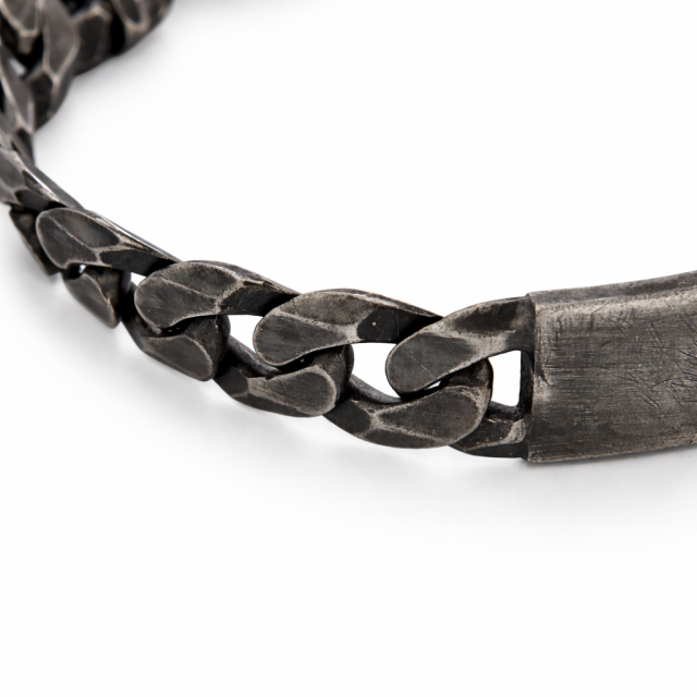 Bracciale in argento 925 anticato brunito maglia cubana-grumetta con targa personalizzabile 