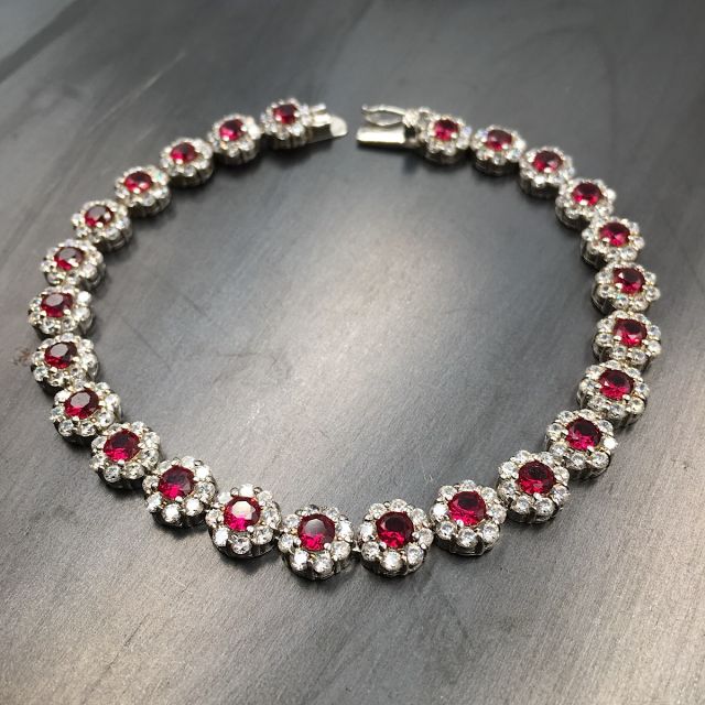 bracciale in argento 925‰ e zirconi bianchi e rossi