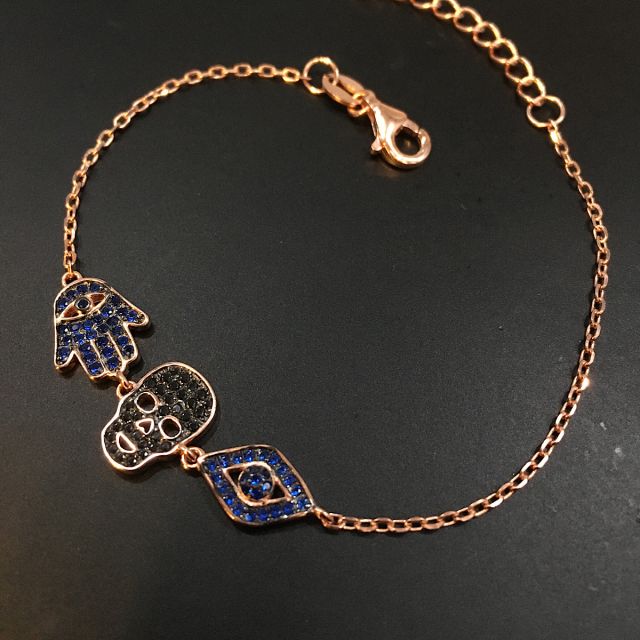 Bracciale in argento 925‰ con mano di fatima teschio occhio di Ra