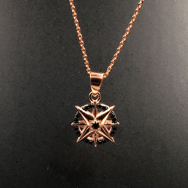 Ciondolo rosa dei venti in argento 925% rosè e zirconi