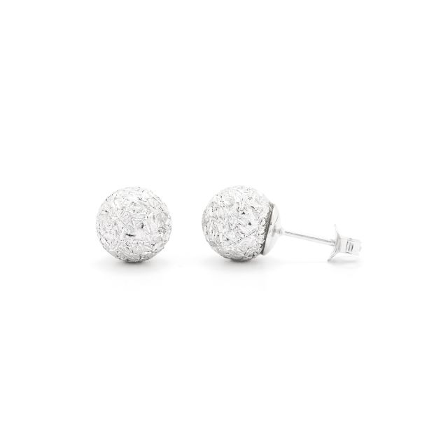 Orecchini a lobo con sfera in argento diamantato