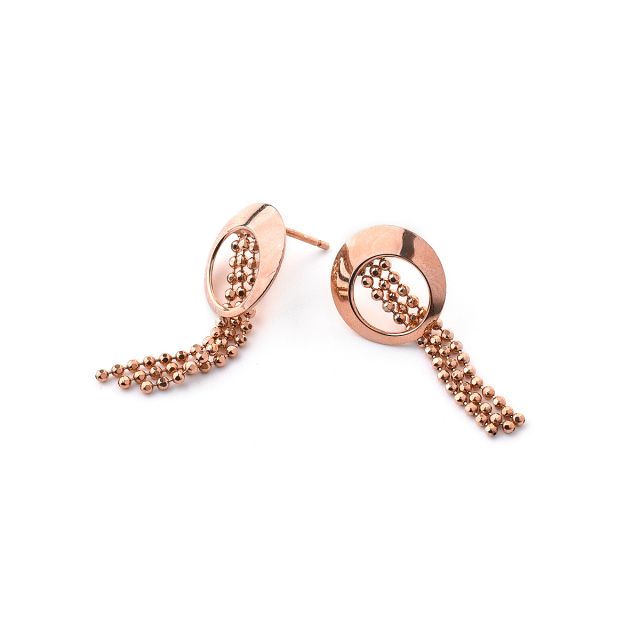 Orecchini in argento rosé pendenti con catene di sferette