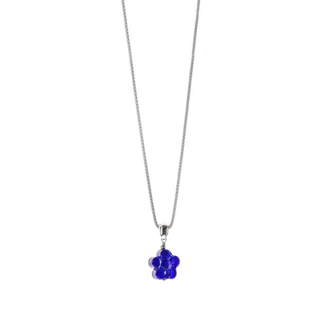 Ciondolo fiore in argento e murrina blu