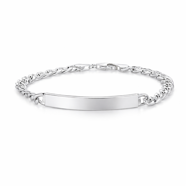 Bracciale in argento 925 maglia traversino con targa personalizzabile