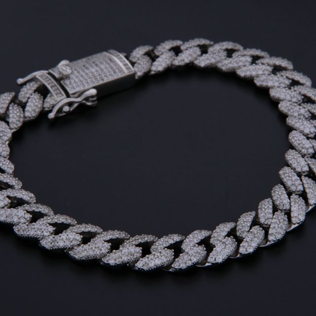 bracciale cubana 9.8 mm argento con zirconi taglio brillante