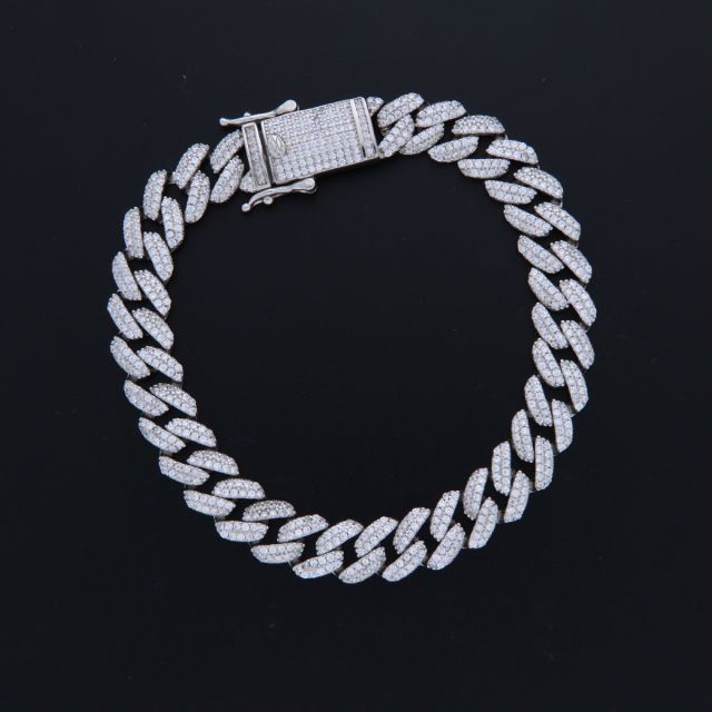 bracciale cubana 9.8 mm argento con zirconi taglio brillante