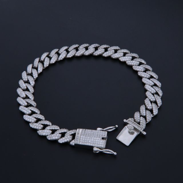bracciale cubana 9.8 mm argento con zirconi taglio brillante