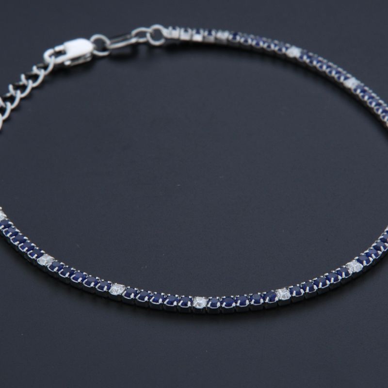 Bracciale tennis argento pietre blu e bianco