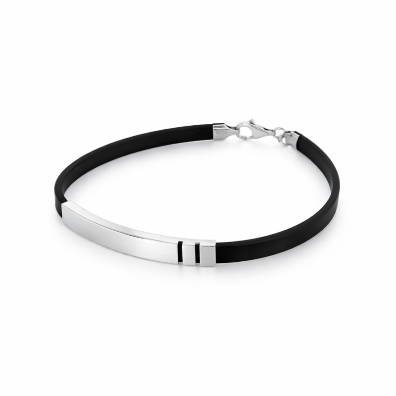 Bracciale in argento 925 e caucciù personalizzabile