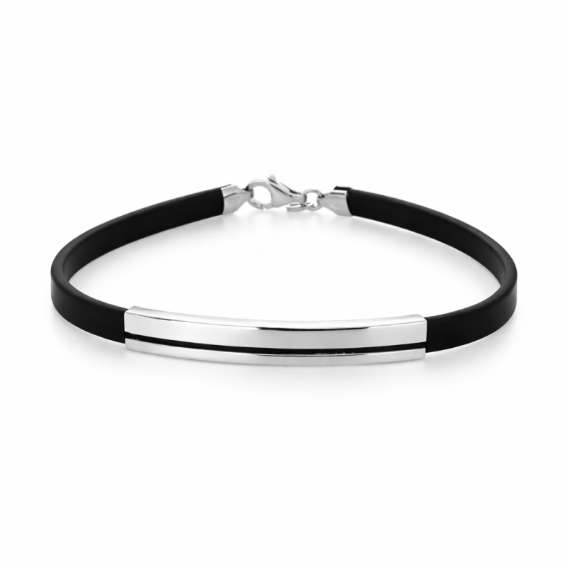 Bracciale in argento 925 e caucciù personalizzabile