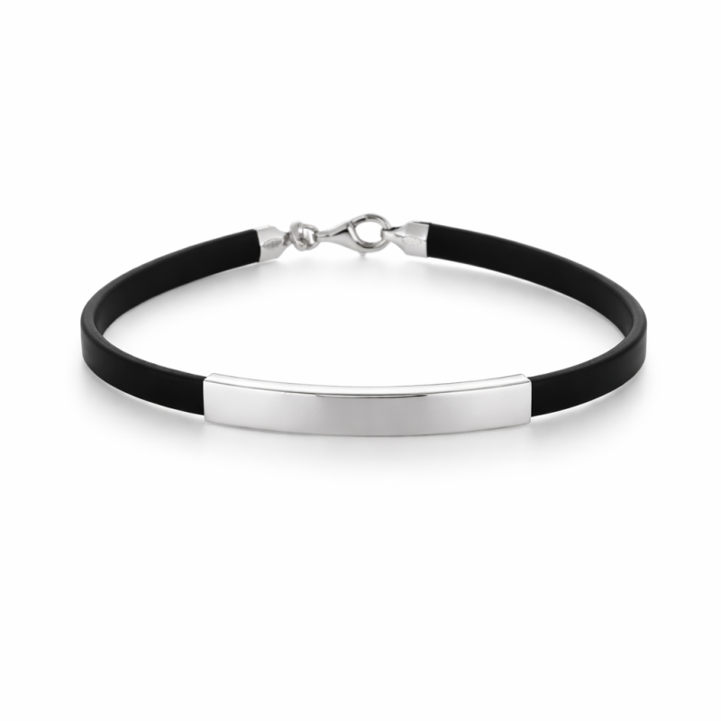 Bracciale in argento 925 e caucciù personalizzabile