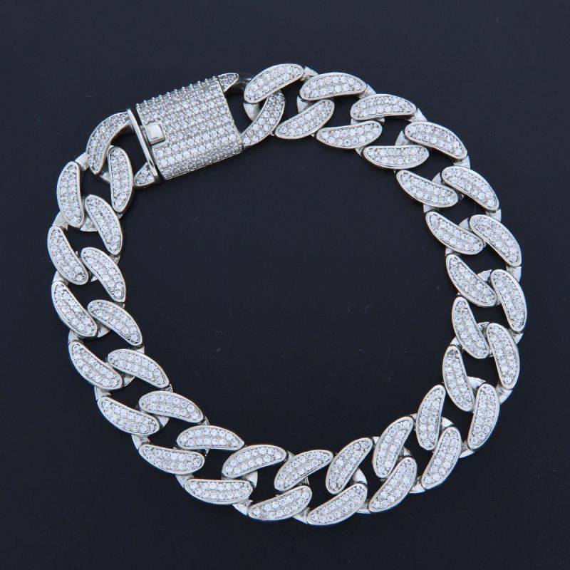bracciale cubana 12 mm argento con zirconi taglio brillante