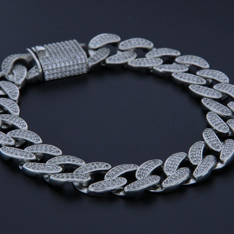 bracciale cubana 12 mm argento con zirconi taglio brillante