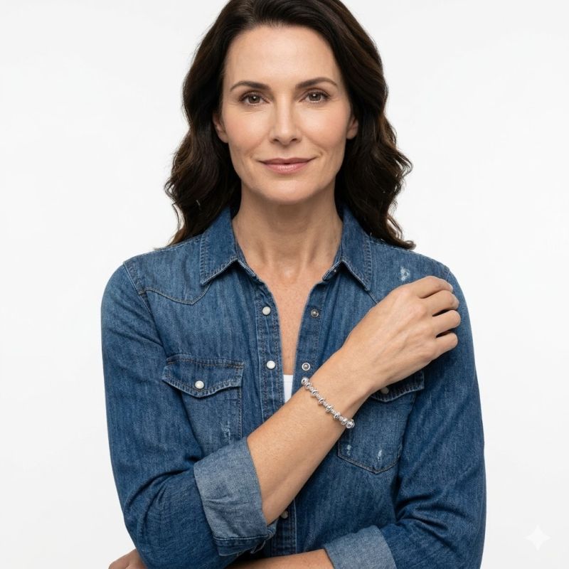 Bracciale in argento 925 con dischetti e sferette diamantate