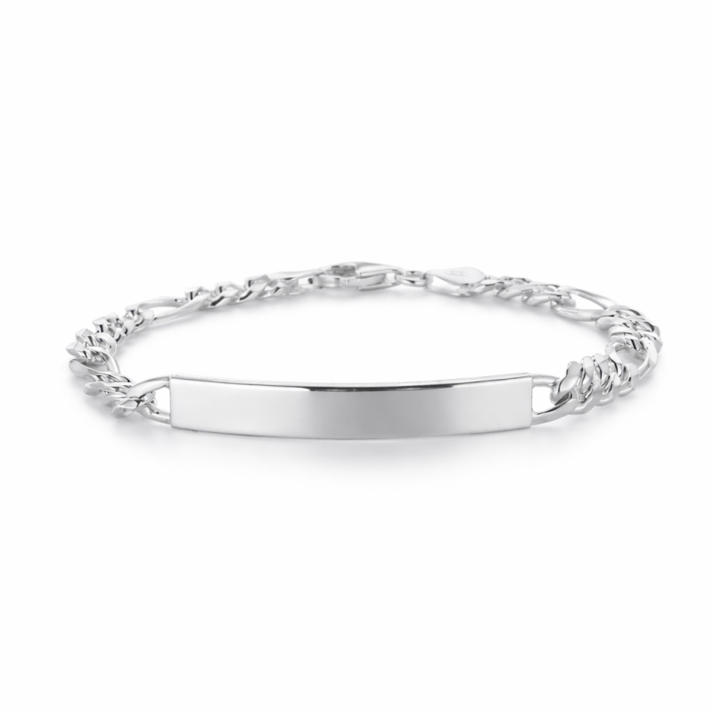 Bracciale in argento 925 maglia figaro con targa personalizzabile