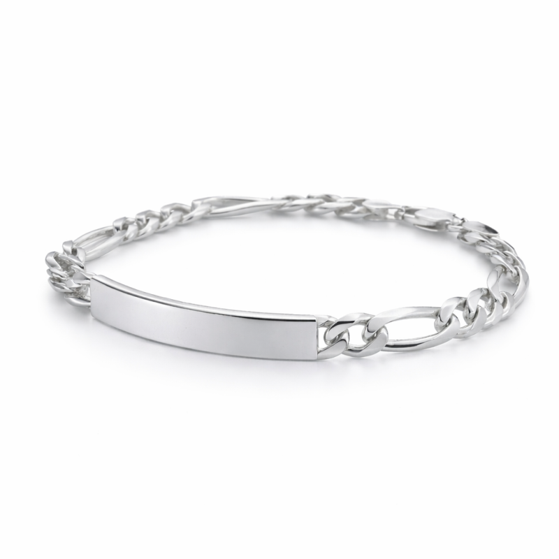 Bracciale in argento 925 maglia figaro con targa personalizzabile