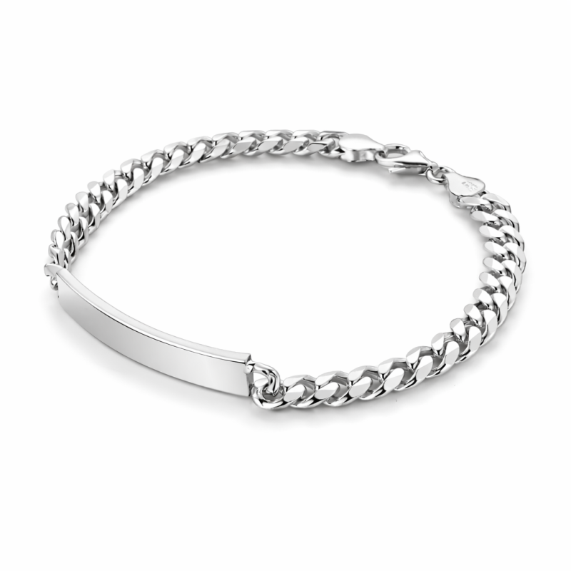 Bracciale in argento 925 maglia cubana-grumetta con targa personalizzabile
