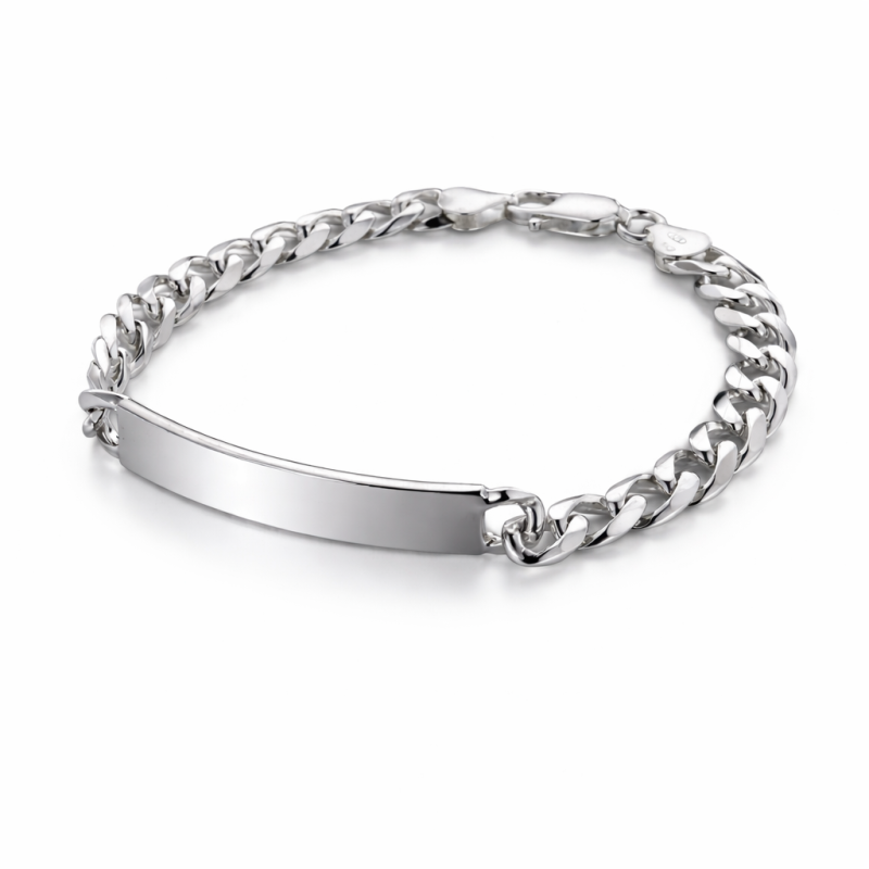 Bracciale in argento 925 maglia cubana-grumetta con targa personalizzabile