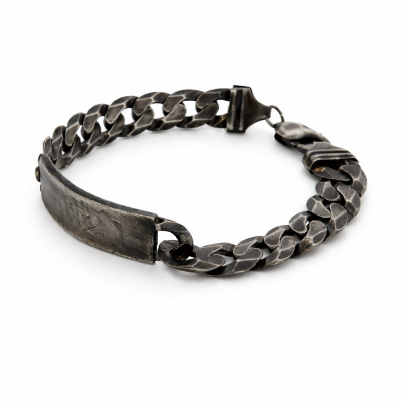 Bracciale in argento 925 anticato brunito maglia cubana-grumetta con targa personalizzabile 