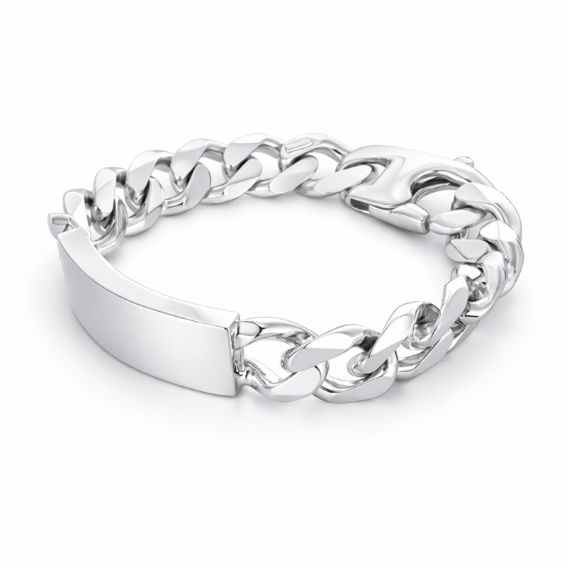 Bracciale in argento 925 maglia cubana-grumetta con targa personalizzabile