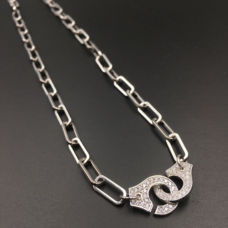 Collana Forzatina in argento 925‰ con manette pavè di zirconi finitura Rodio.
