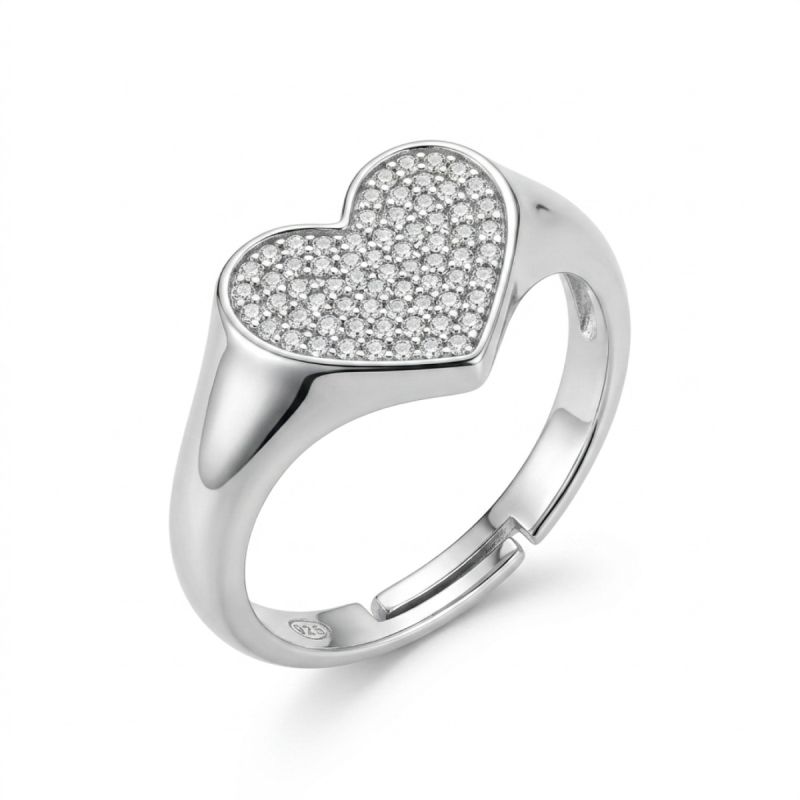 Anello Cuore Pavé Argento 925 con Zirconi Anallergico