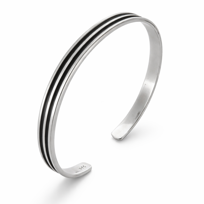 Bracciale in argento rigido lastra con righe nere