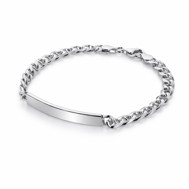 Bracciale in argento 925 maglia traversino con targa personalizzabile