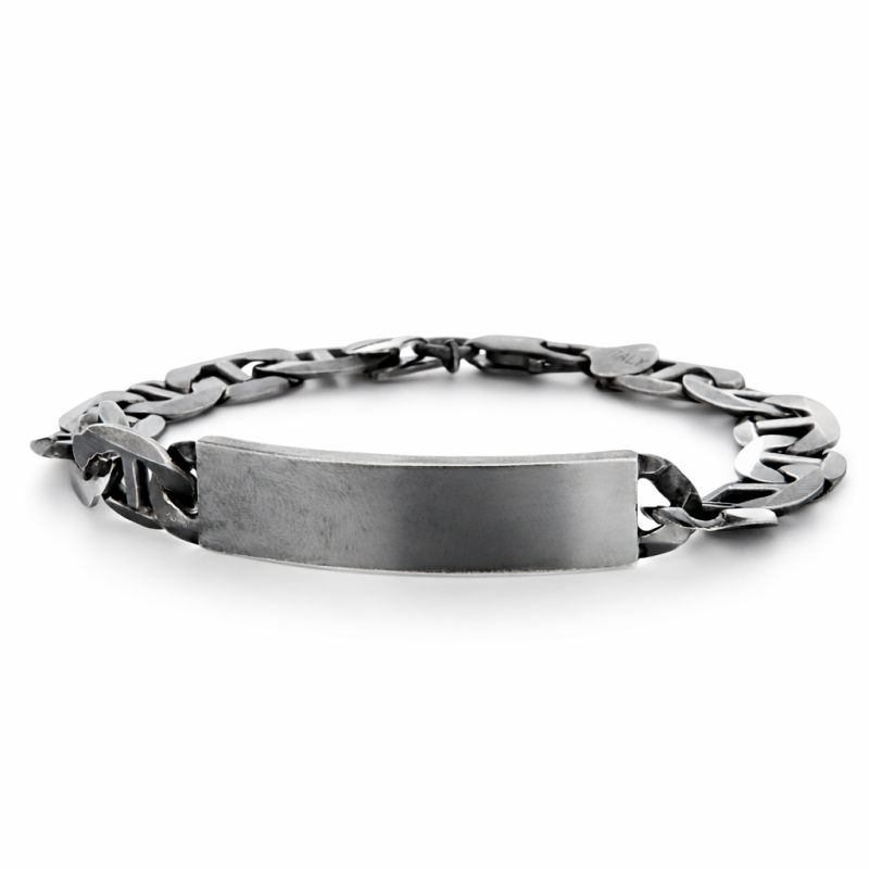 Bracciale in argento 925  brunito maglia traversino con targa personalizzabile