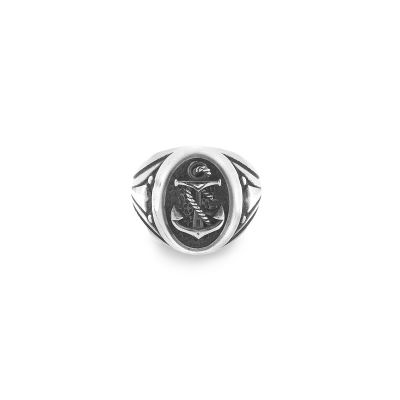 Anello ovale in argento regolabile con ancora